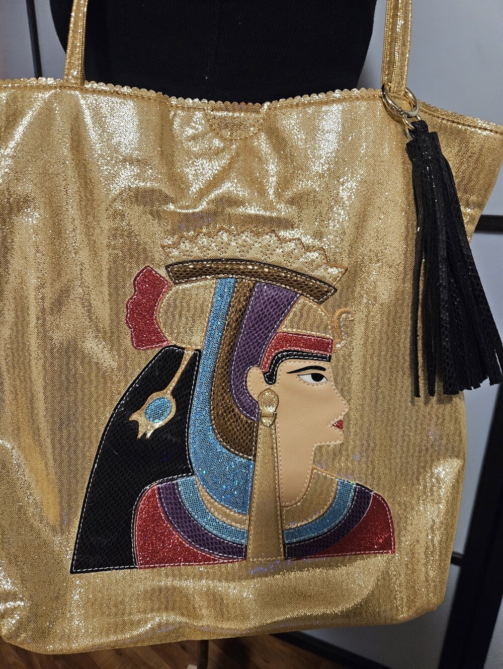 "Egyptian Icon" Vegan Leather Shopper Tote w/ Removable Tassel keychain